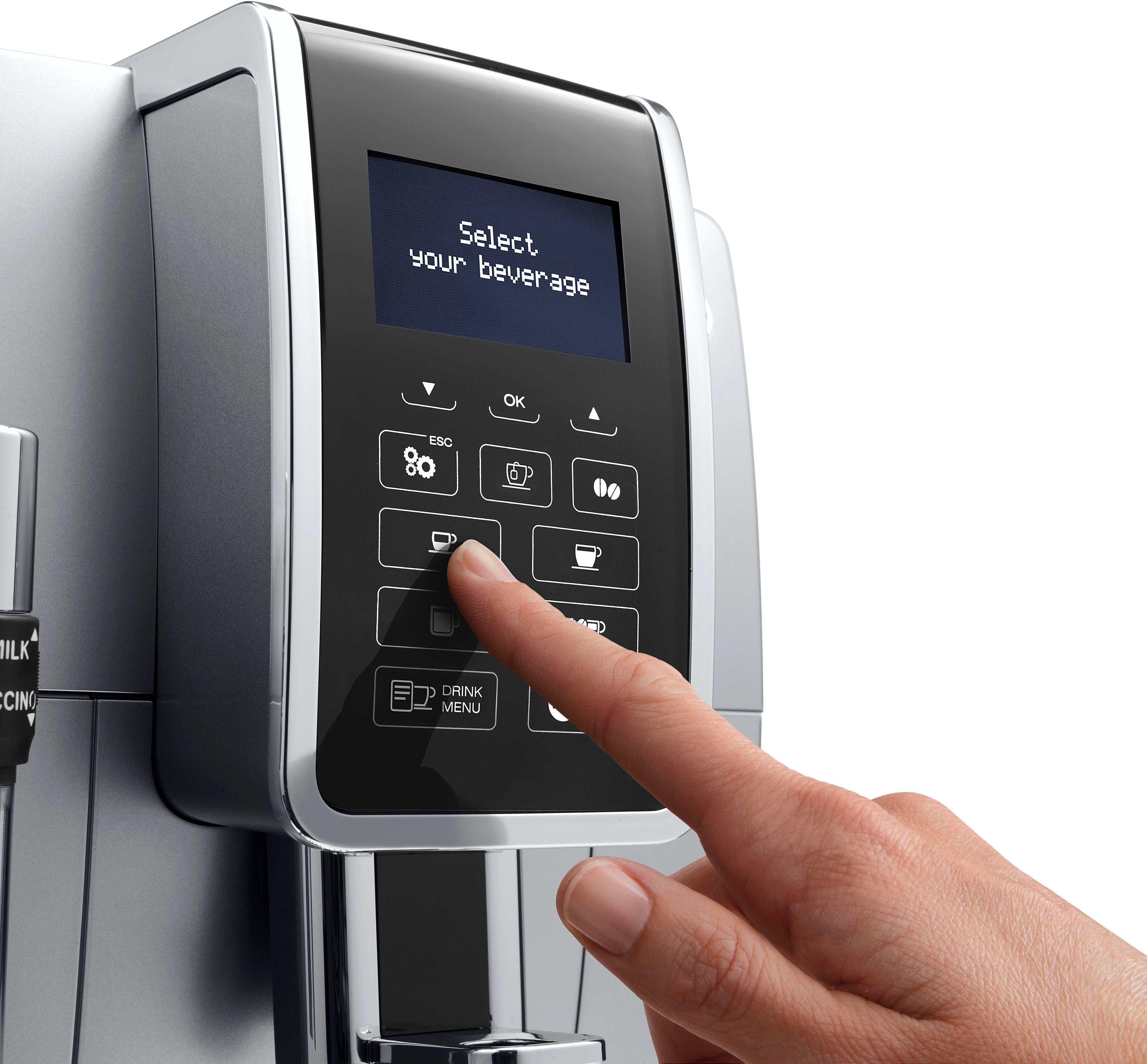De'Longhi Dinamica ECAM 350.35.SB Kaffeevollautomat in Edelstahlfarben mit Direktwahltasten