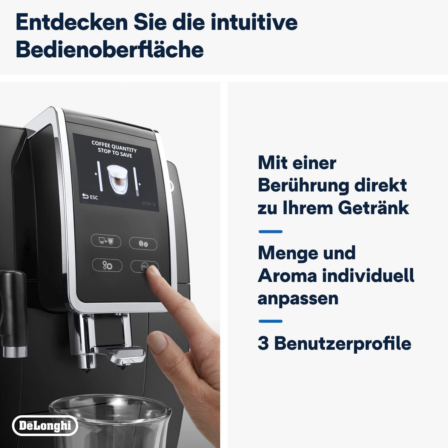 De'Longhi Dinamica Plus ECAM370.70.B Kaffeevollautomat in Schwarz mit TFT-Touchscreen