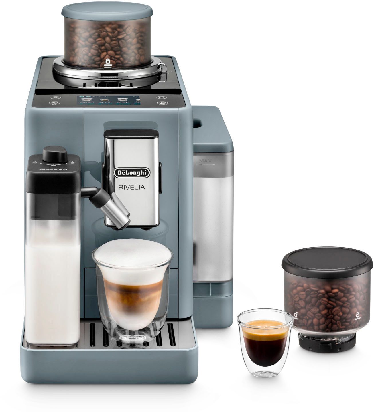 De'Longhi Rivelia EXAM440.55.G Kaffeevollautomat mit zwei Bohnenbehältern in Grau