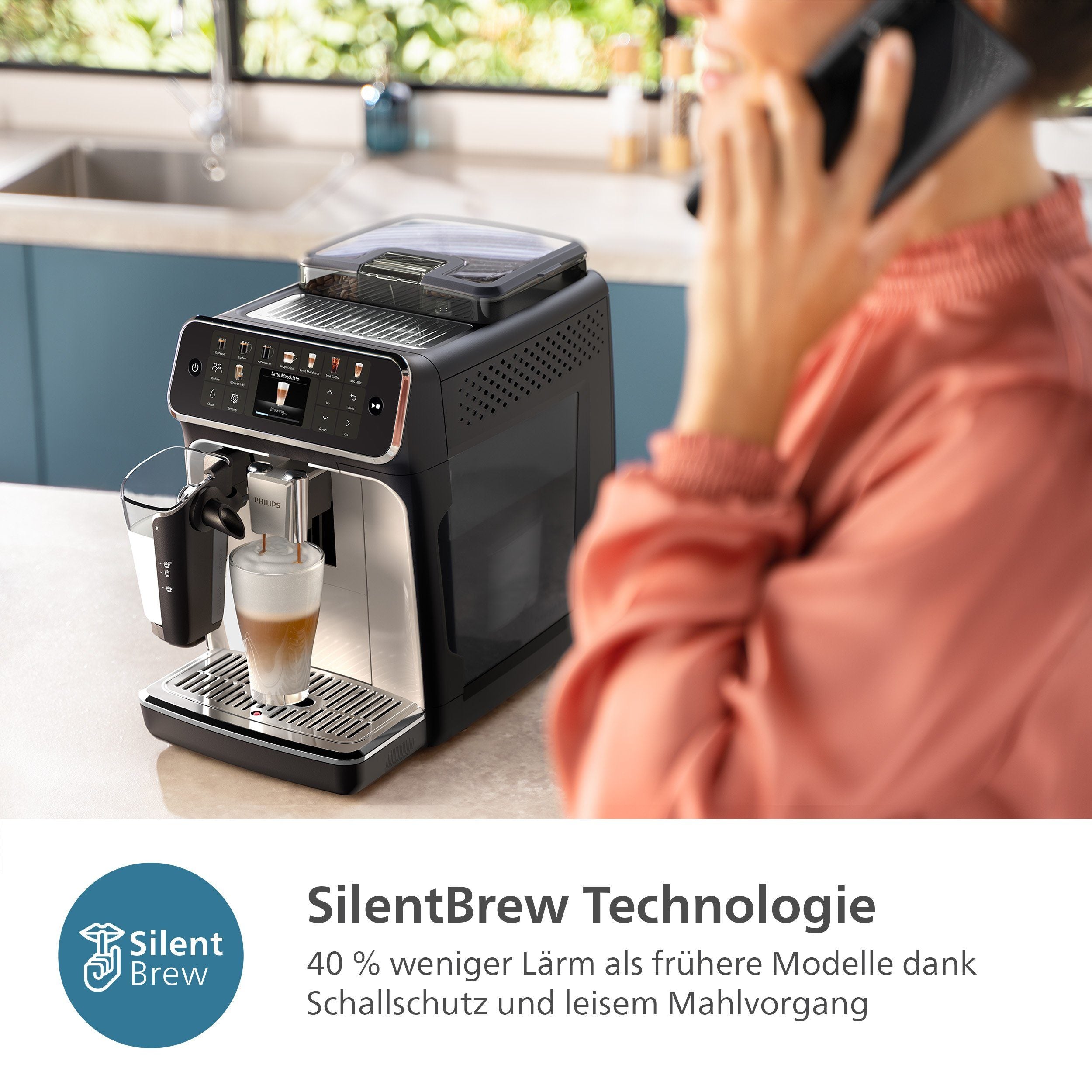 Philips EP5547/90 Kaffeevollautomat in Chrom-Weiß mit LatteGo Milchsystem und Eco-Einstellungen