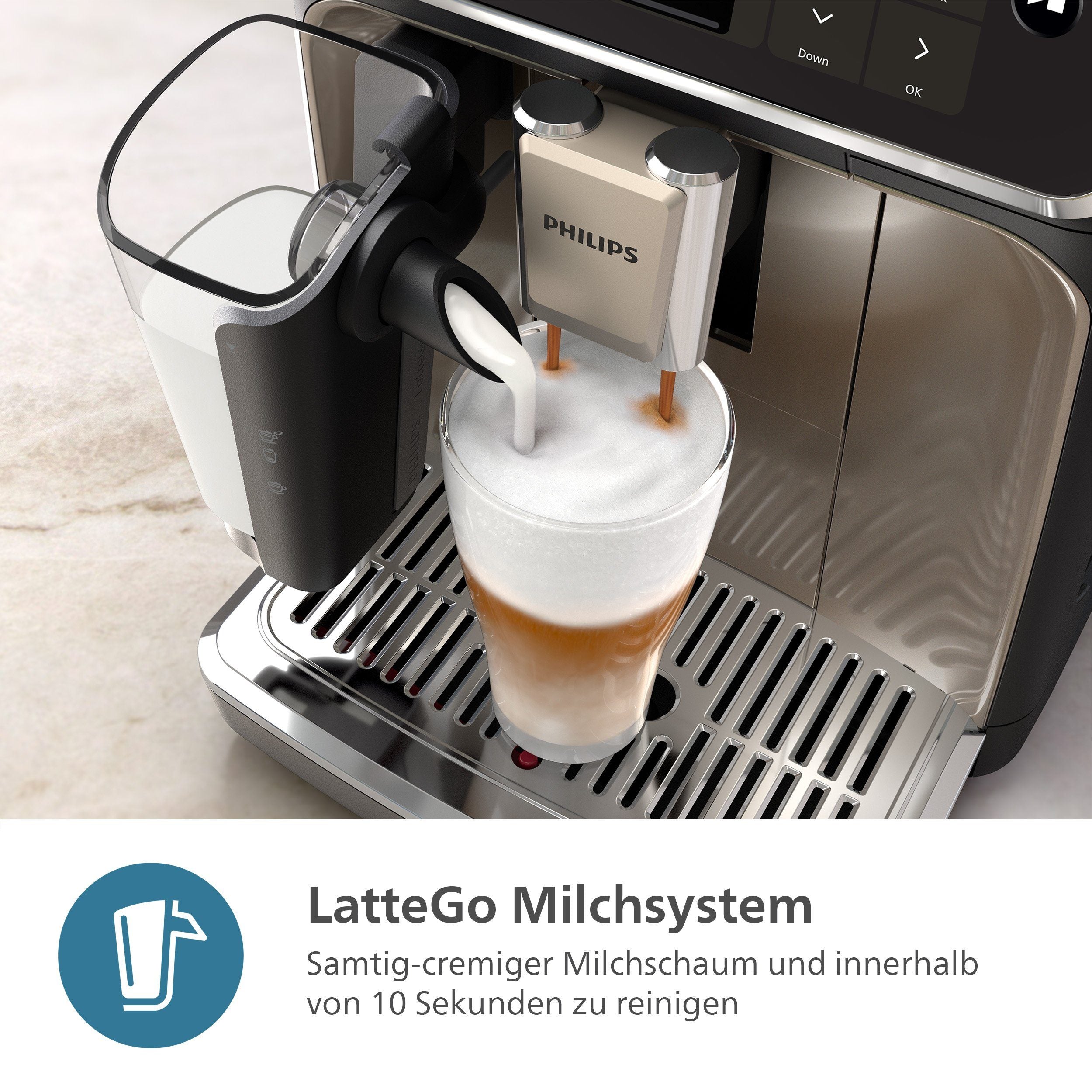 Philips EP5547/90 Kaffeevollautomat in Chrom-Weiß mit LatteGo Milchsystem und Eco-Einstellungen