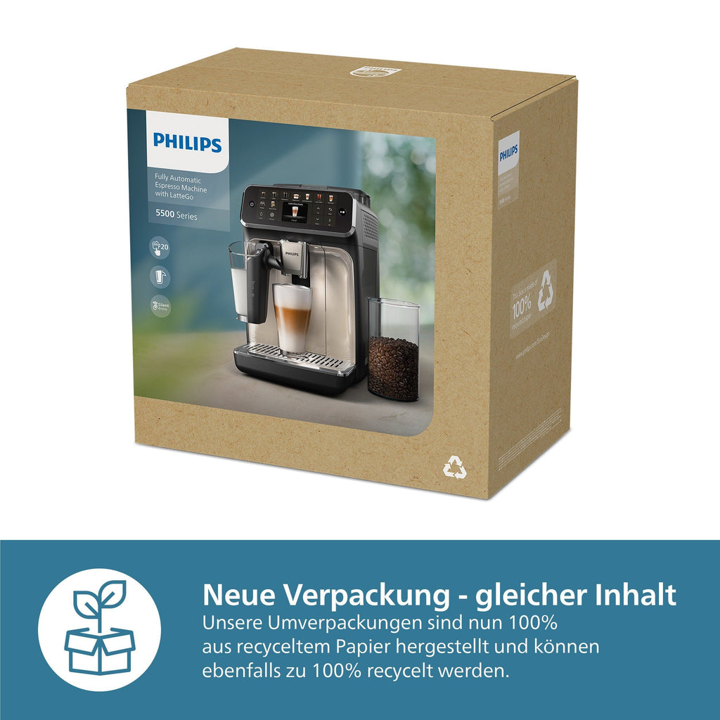 Philips EP5547/90 Kaffeevollautomat in Chrom-Weiß mit LatteGo Milchsystem und Eco-Einstellungen