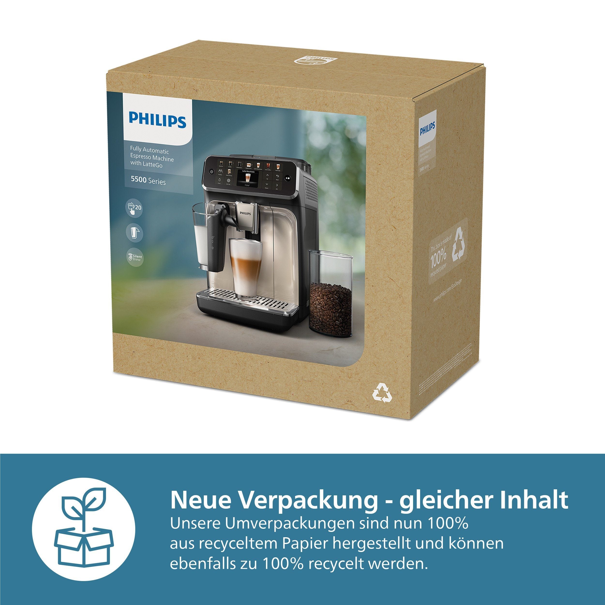 Philips EP5547/90 Kaffeevollautomat in Chrom-Weiß mit LatteGo Milchsystem und Eco-Einstellungen