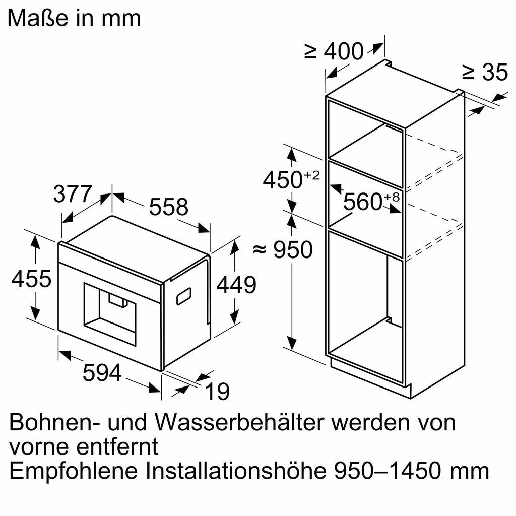 Siemens Einbau-Kaffeevollautomat mit TFT-Touchdisplay und integriertem Milchbehälter