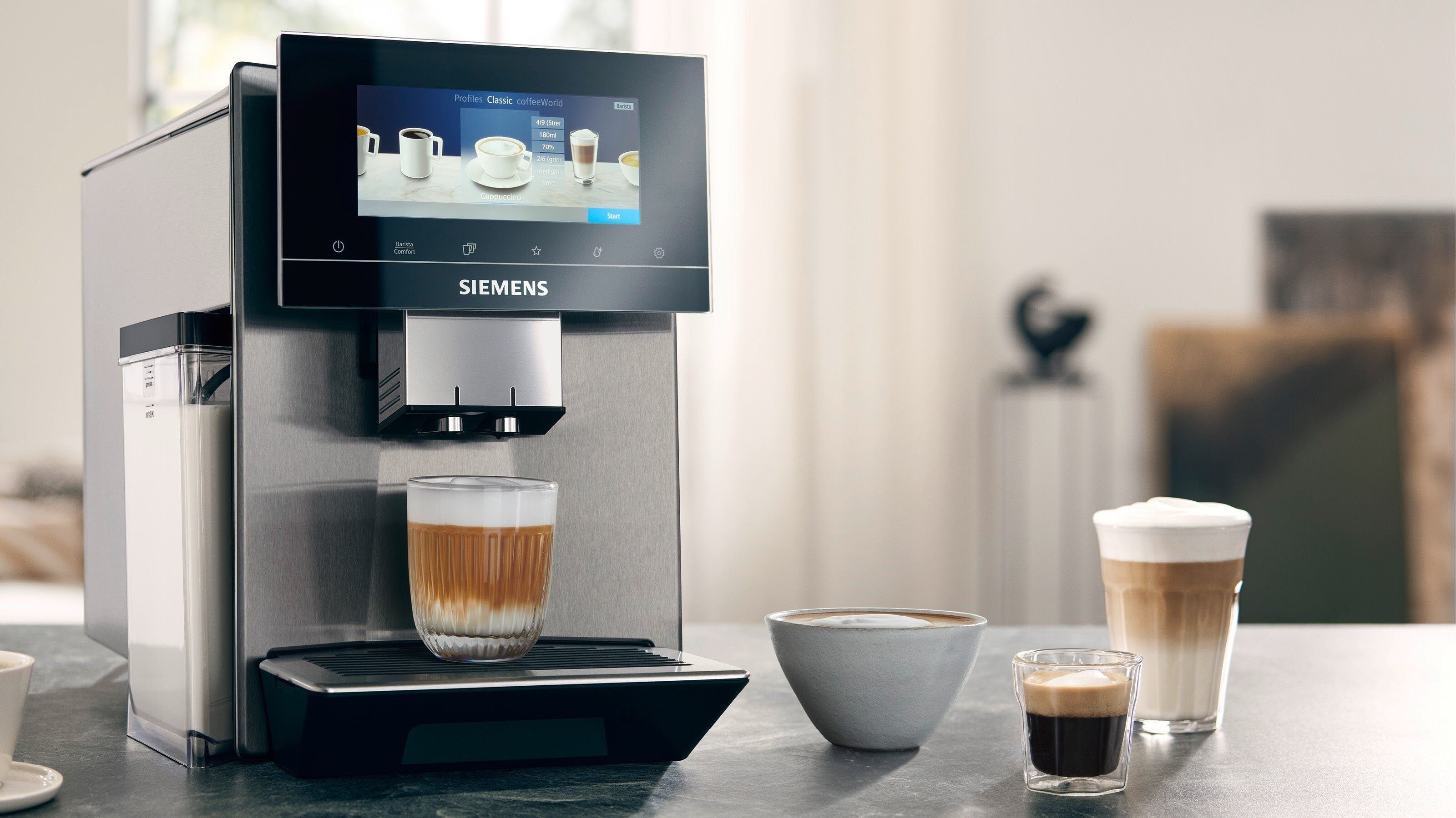 Siemens TQ903D03 Kaffeevollautomat in mattem Edelstahl mit Touchscreen